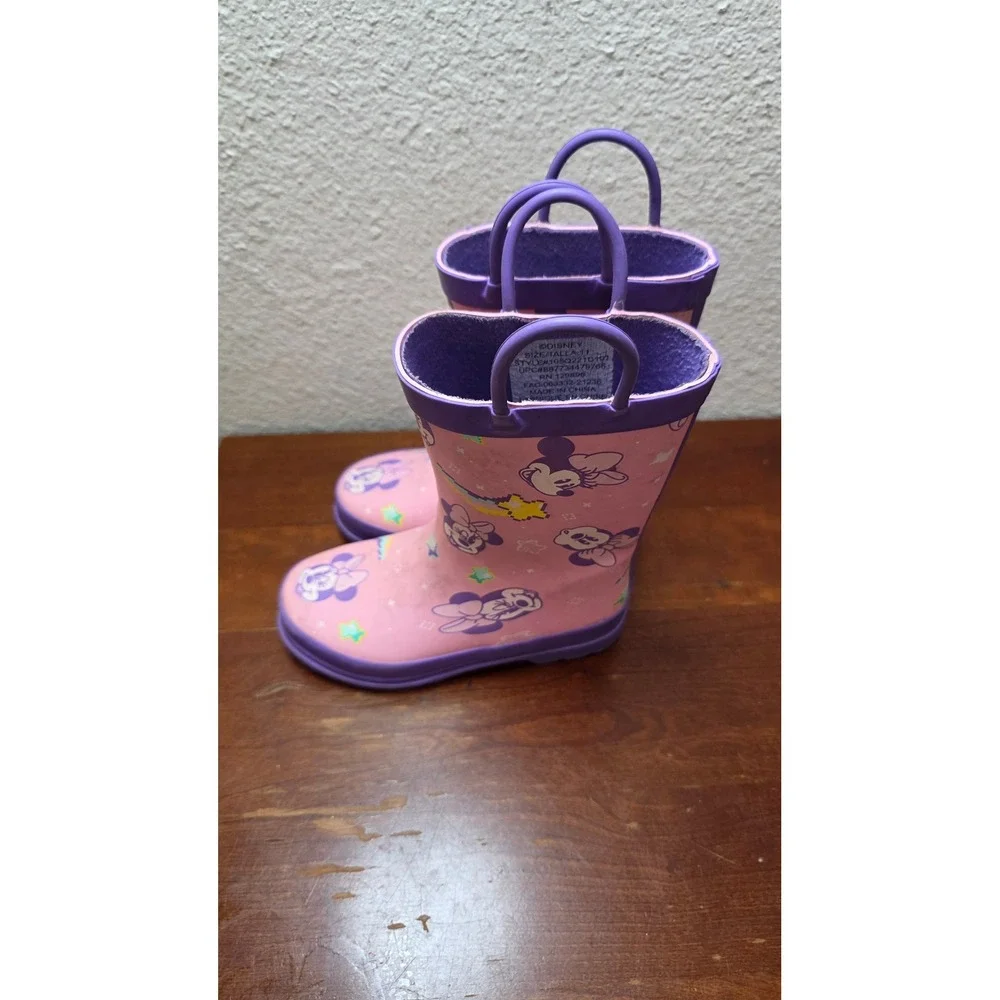 Disney Minnie Mouse‎ Rain Boots Girls Size 11 Pink Purple Waterproof Pull On